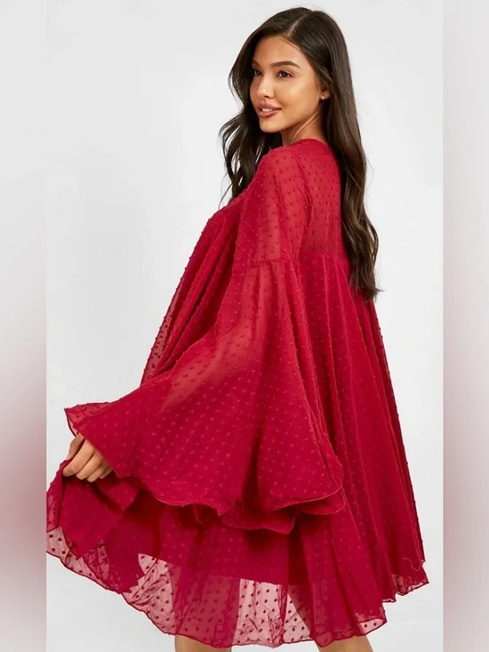 Boohoo Ruby Red Textured Swing Mini Dress - Picture 2 of 5